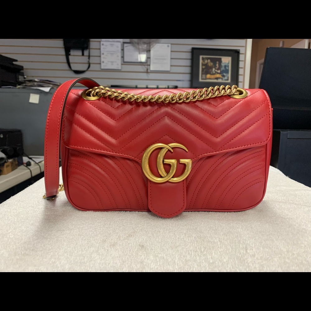 Gucci GG Marmont Small Matelasse Red Shoulder Bag